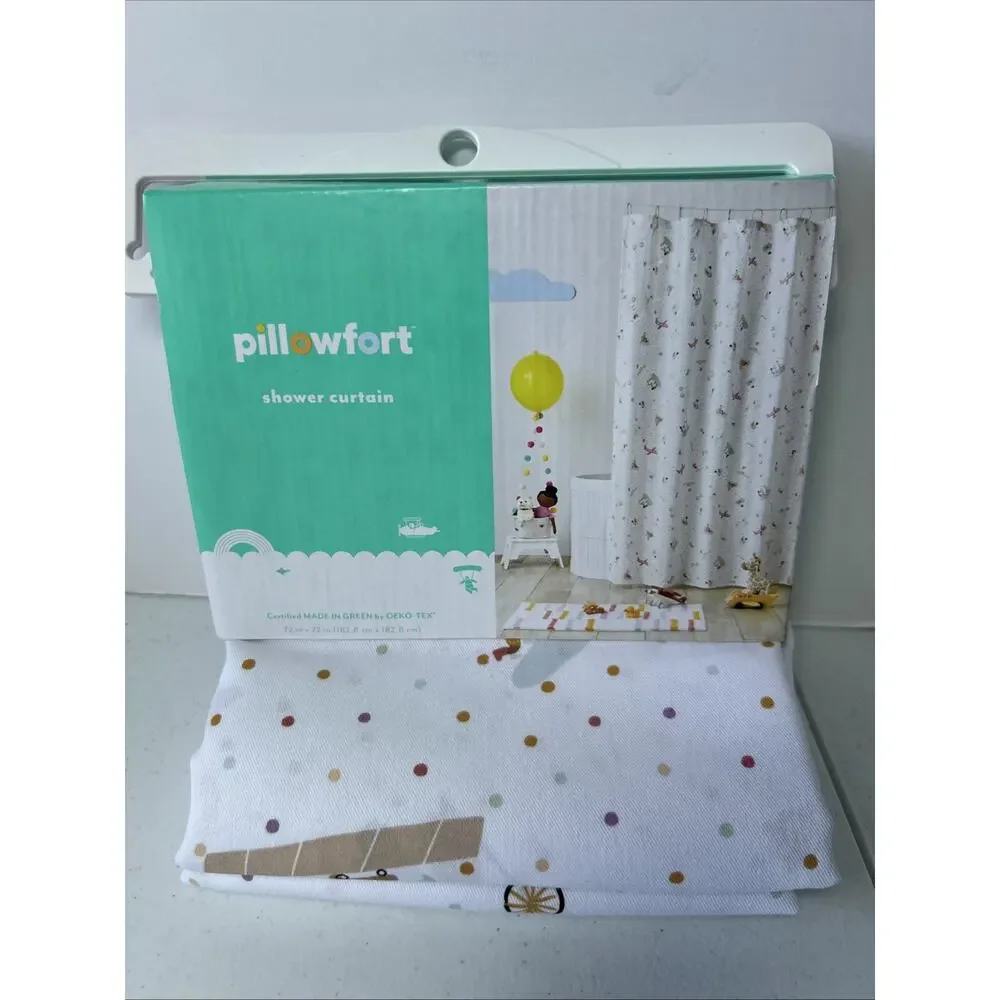 Pillowfort Pals Kids Shower Curtain Girl Airplane Reading Skateboard Bike- New